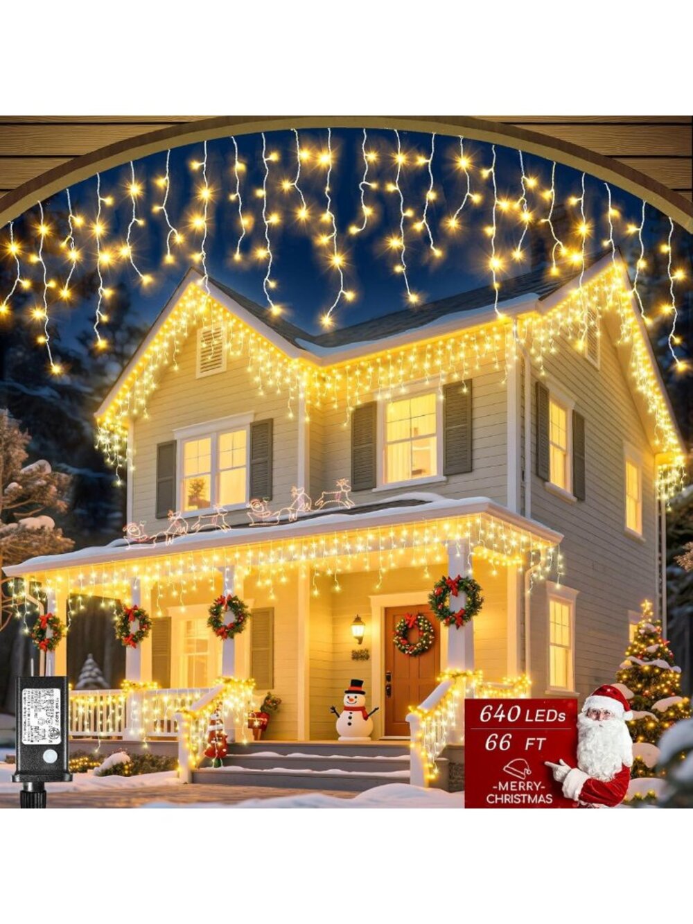 66ft 640 LED Warm White Icicle Christmas Lights for Outdoor Holiday Decor